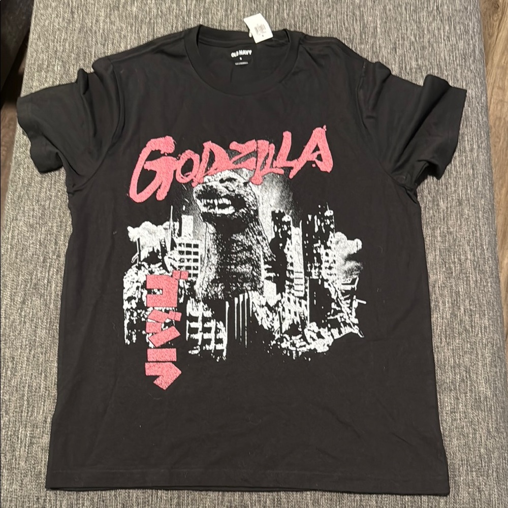 Old Navy Black and Pink Godzilla Tee